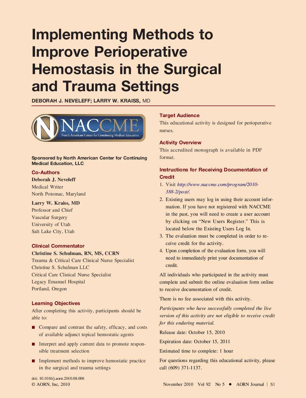 Implementing Methods to Improve Perioperative Hemostasis in the Surgical and Trauma Settings