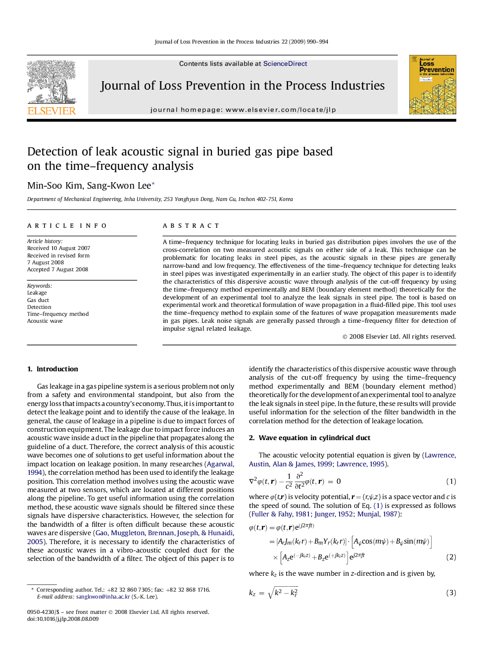 Detection of leak acoustic signal in buried gas pipe based on the time–frequency analysis