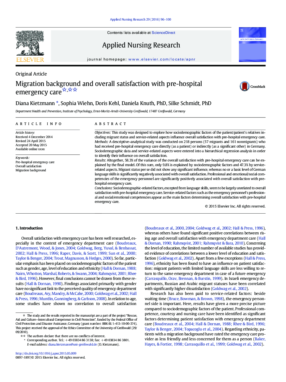 Migration background and overall satisfaction with pre-hospital emergency care