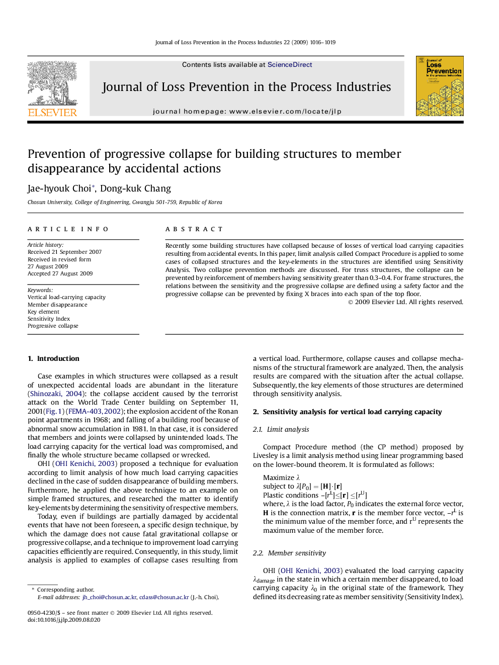 عکس صفحه اول مقاله: Prevention of progressive collapse for building structures to member disappearance by accidental actions Prevention of progressive collapse for building structures to member disappearance by accidental actions