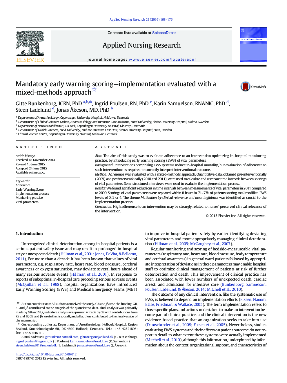 Mandatory early warning scoring-implementation evaluated with a mixed-methods approach