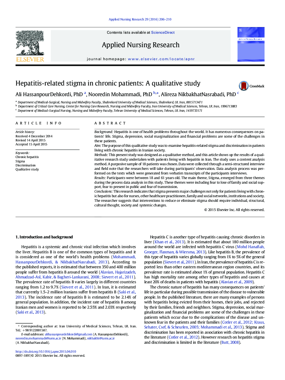 سندرم اصلی مقاله مربوط به هپاتیت در بیماران مزمن: یک مطالعه کیفی 