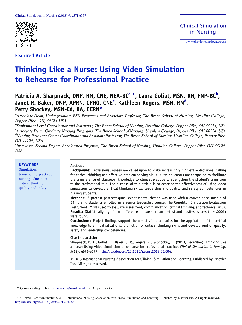 Featured ArticleThinking Like a Nurse: Using Video Simulation to Rehearse for Professional Practice