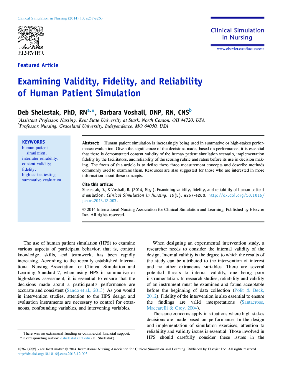 Examining Validity, Fidelity, and Reliability ofÂ Human Patient Simulation