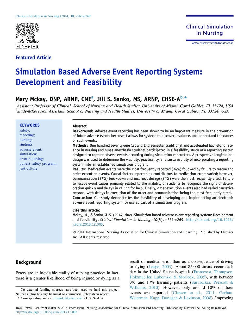 Simulation Based Adverse Event Reporting System: Development and Feasibility