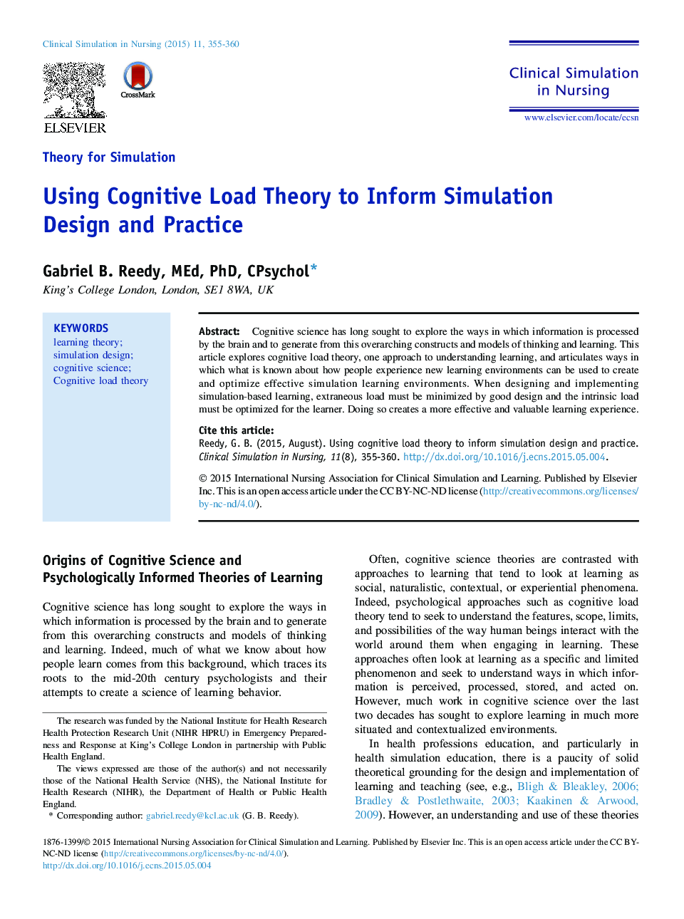 Using Cognitive Load Theory to Inform Simulation Design and Practice
