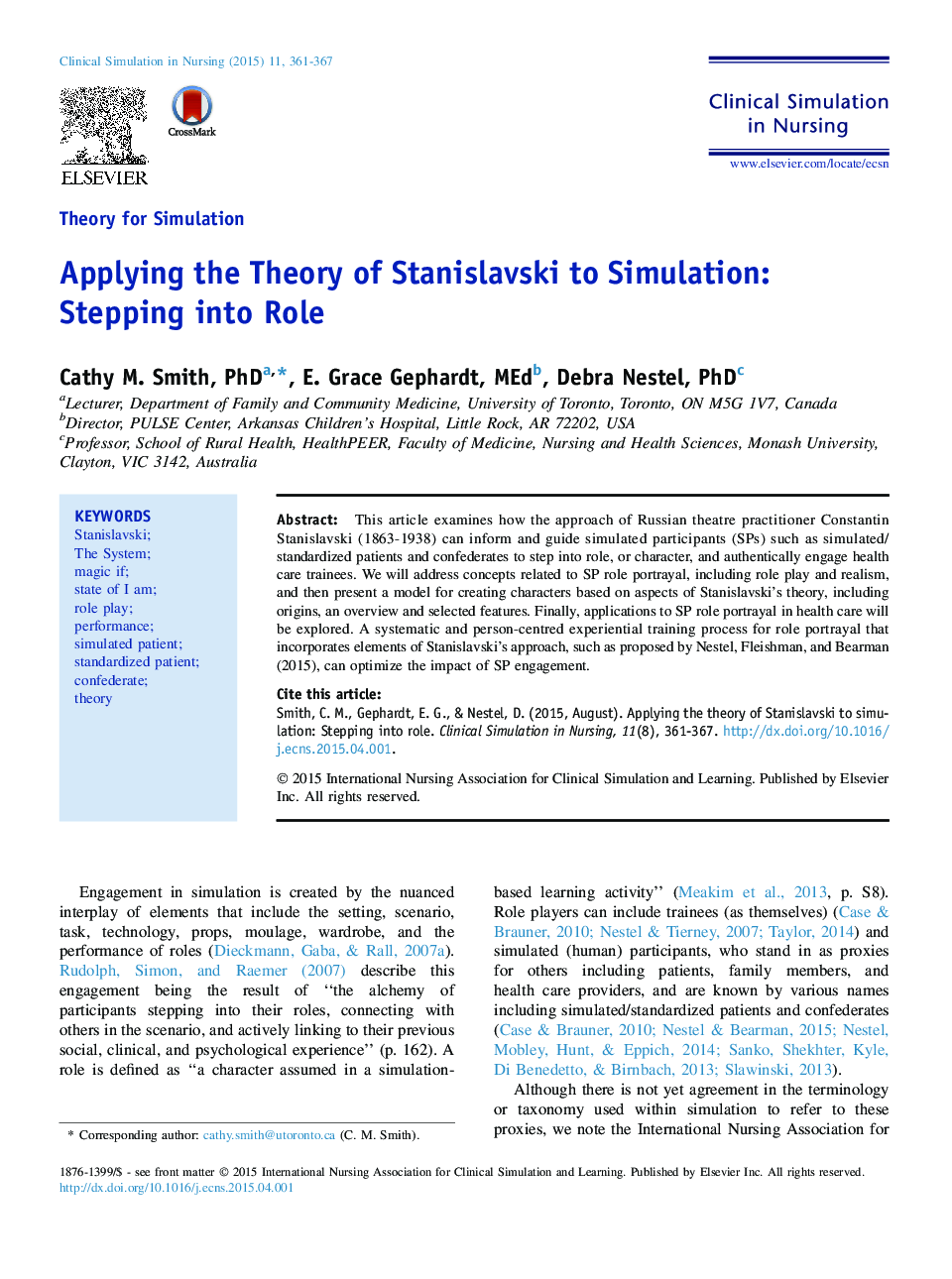 Theory for SimulationApplying the Theory of Stanislavski to Simulation: Stepping into Role