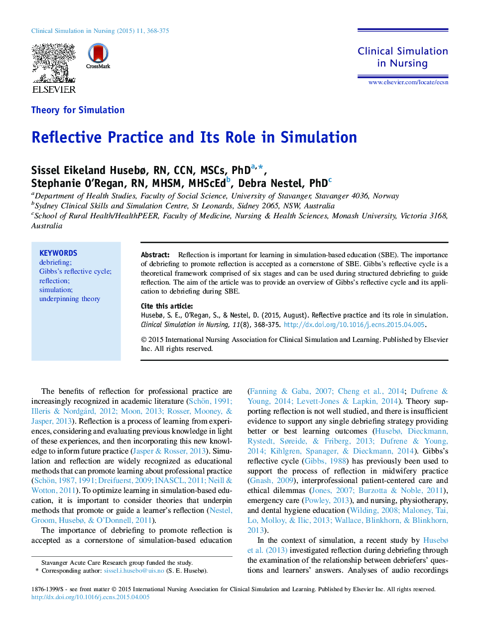 Reflective Practice and Its Role in Simulation