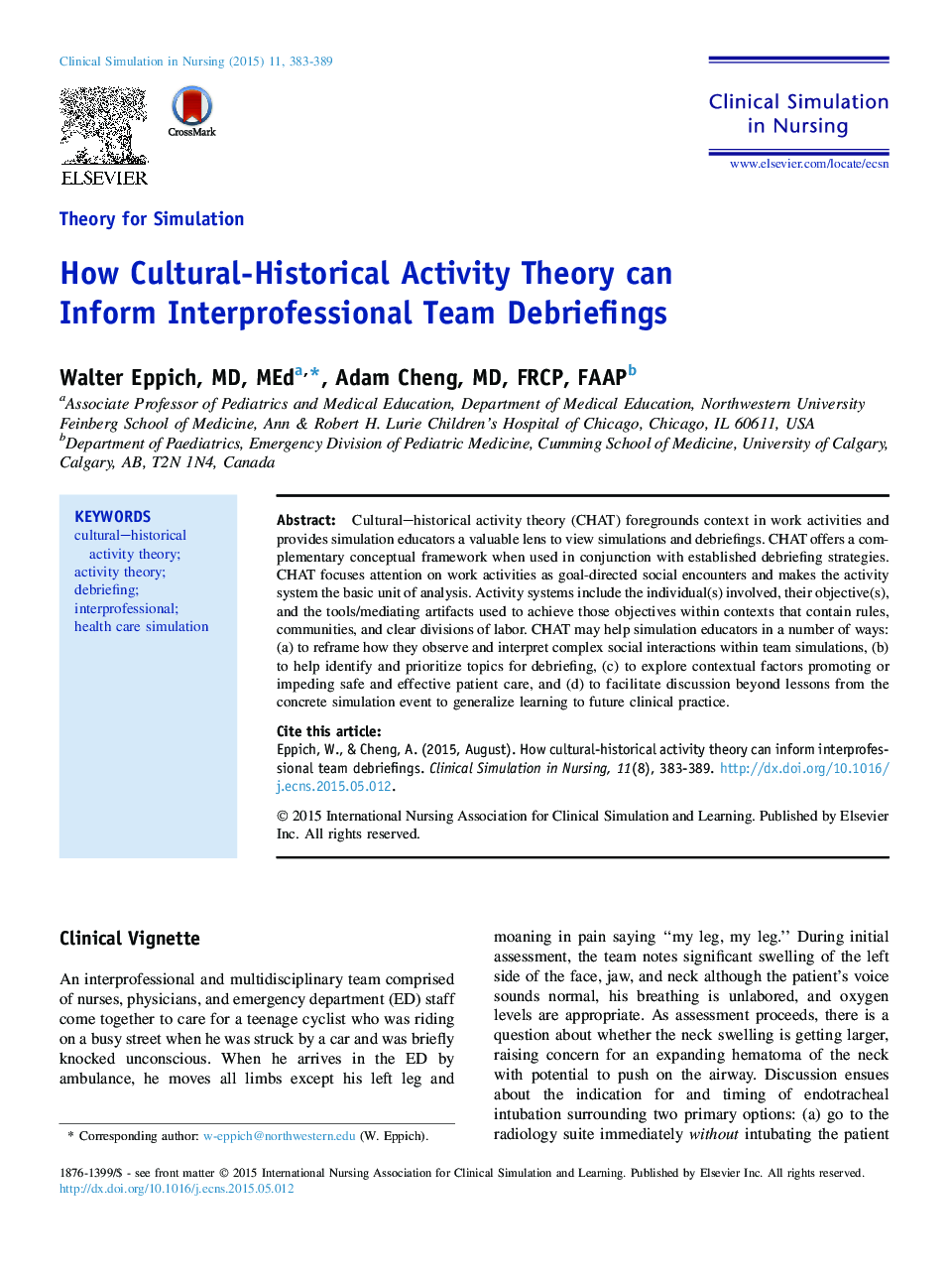How Cultural-Historical Activity Theory can Inform Interprofessional Team Debriefings