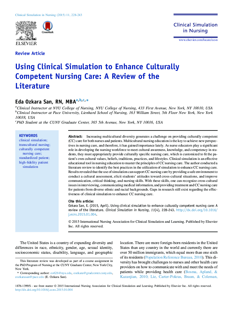 Using Clinical Simulation to Enhance Culturally Competent Nursing Care: A Review of the Literature