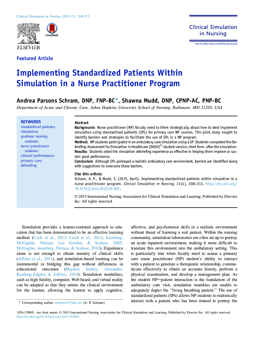 Implementing Standardized Patients Within Simulation in a Nurse Practitioner Program