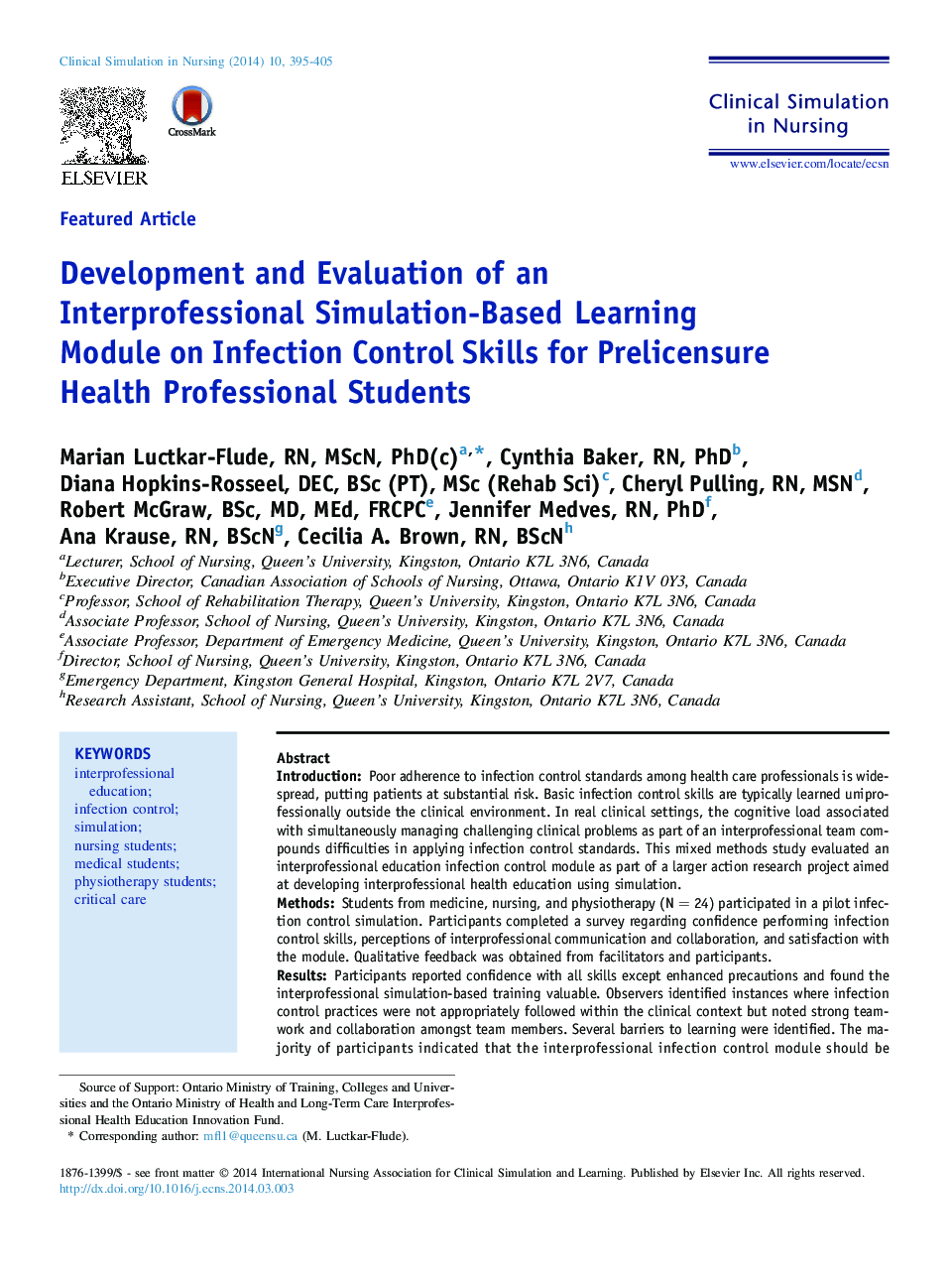 Featured ArticleDevelopment and Evaluation of an Interprofessional Simulation-Based Learning Module on Infection Control Skills for Prelicensure Health Professional Students