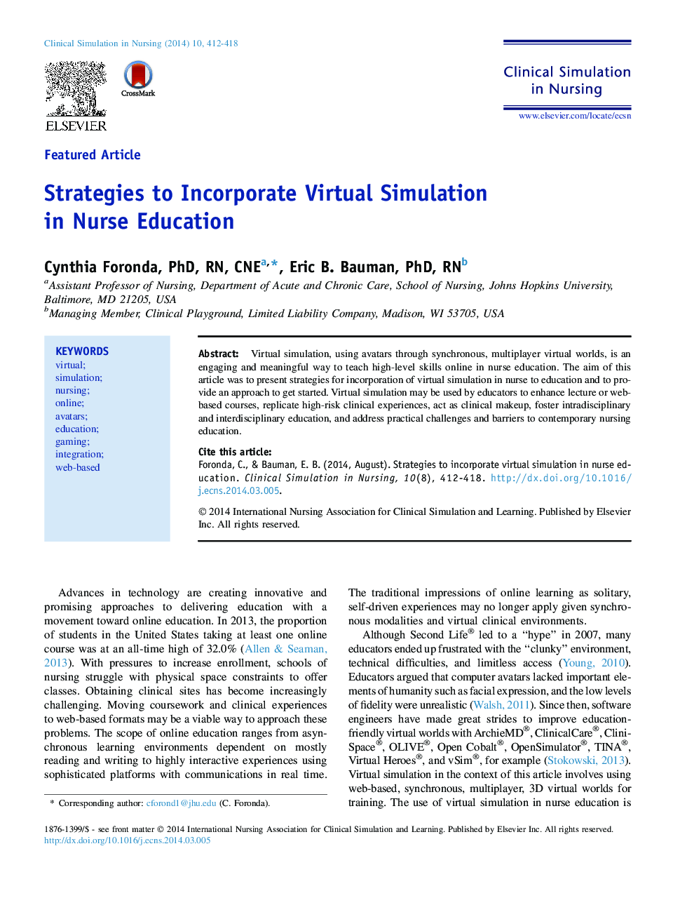 Strategies to Incorporate Virtual Simulation in Nurse Education