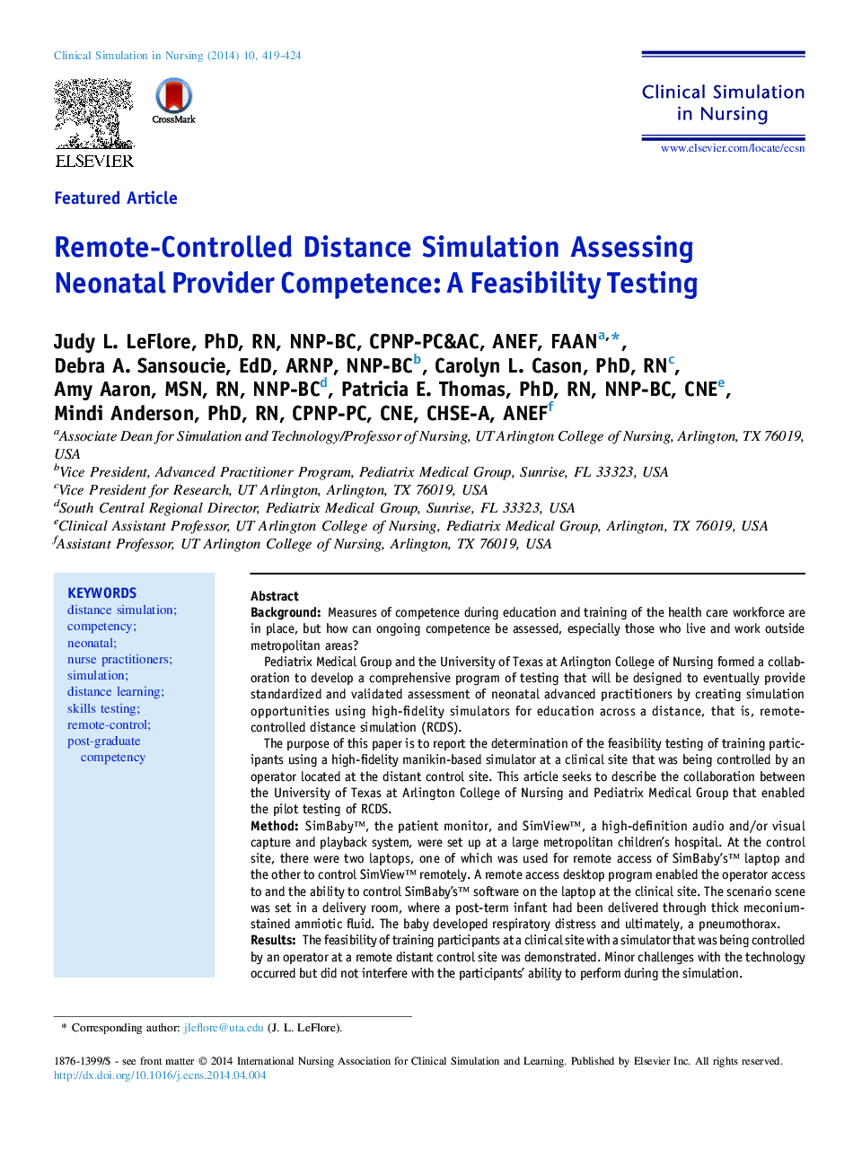 Remote-Controlled Distance Simulation Assessing Neonatal Provider Competence: A Feasibility Testing