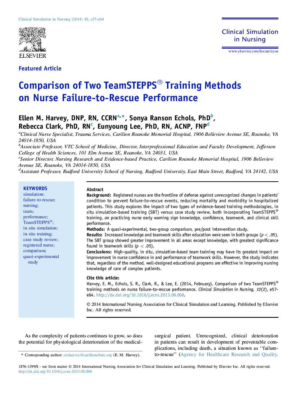 Comparison of Two TeamSTEPPS® Training Methods on Nurse Failure-to-Rescue Performance