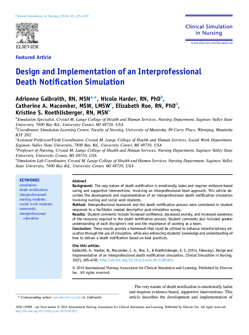 Design and Implementation of an Interprofessional Death Notification Simulation
