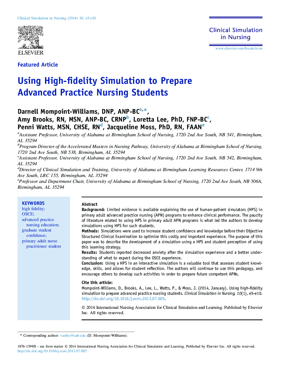 Using High-fidelity Simulation to Prepare Advanced Practice Nursing Students