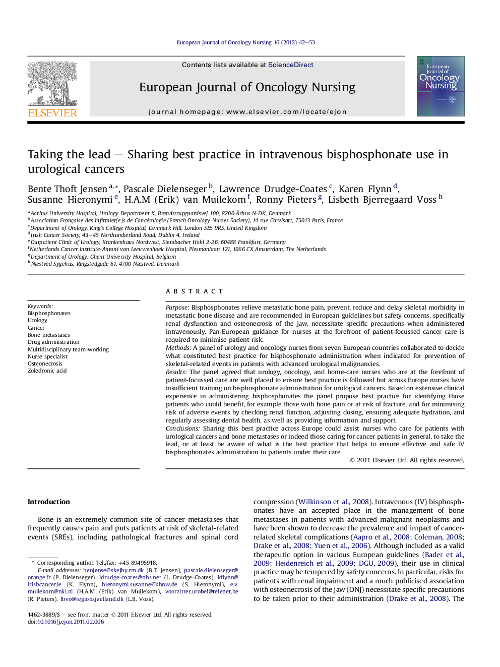 Taking the lead - Sharing best practice in intravenous bisphosphonate use in urological cancers