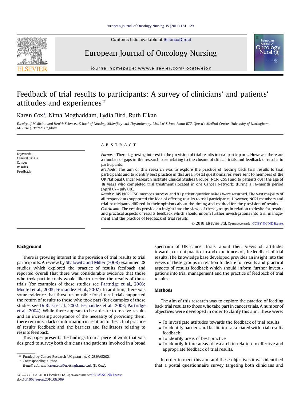 Feedback of trial results to participants: A survey of clinicians' and patients' attitudes and experiences