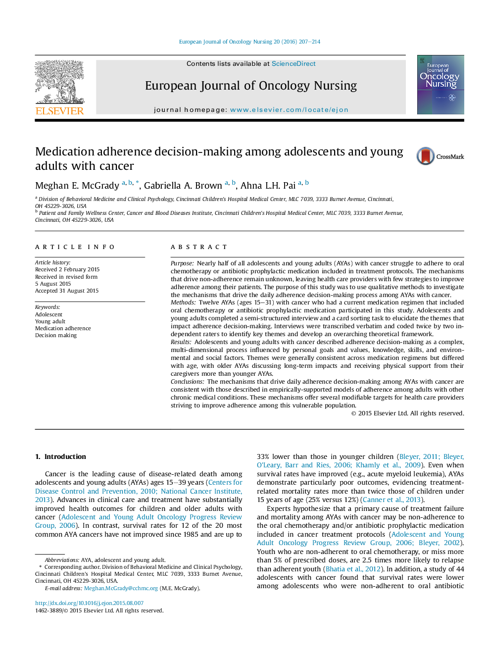 Medication adherence decision-making among adolescents and young adults with cancer