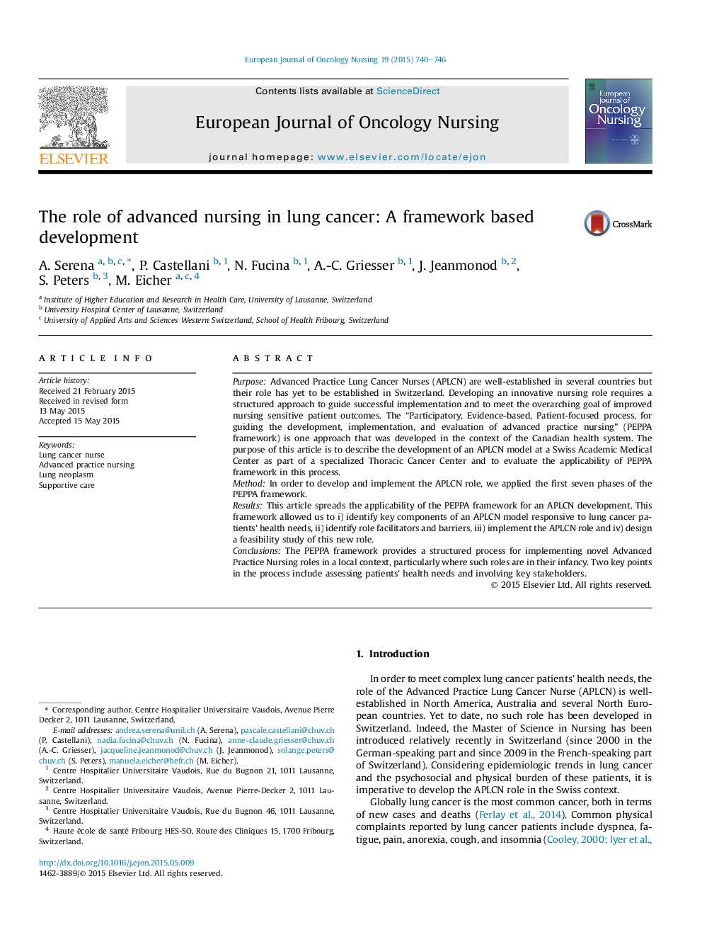 The role of advanced nursing in lung cancer: A framework based development