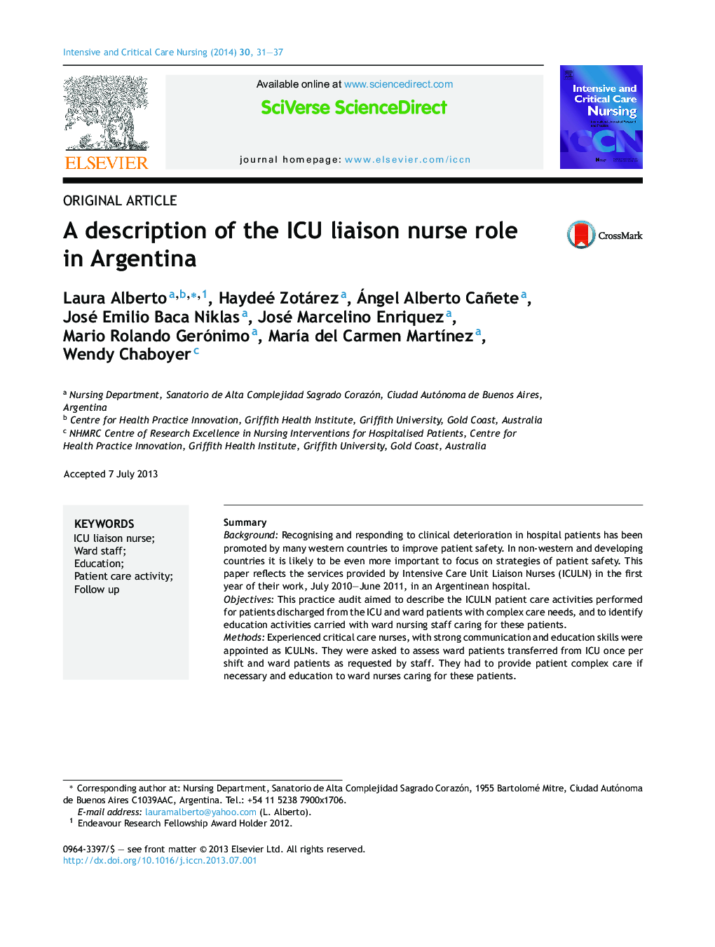 A description of the ICU liaison nurse role in Argentina