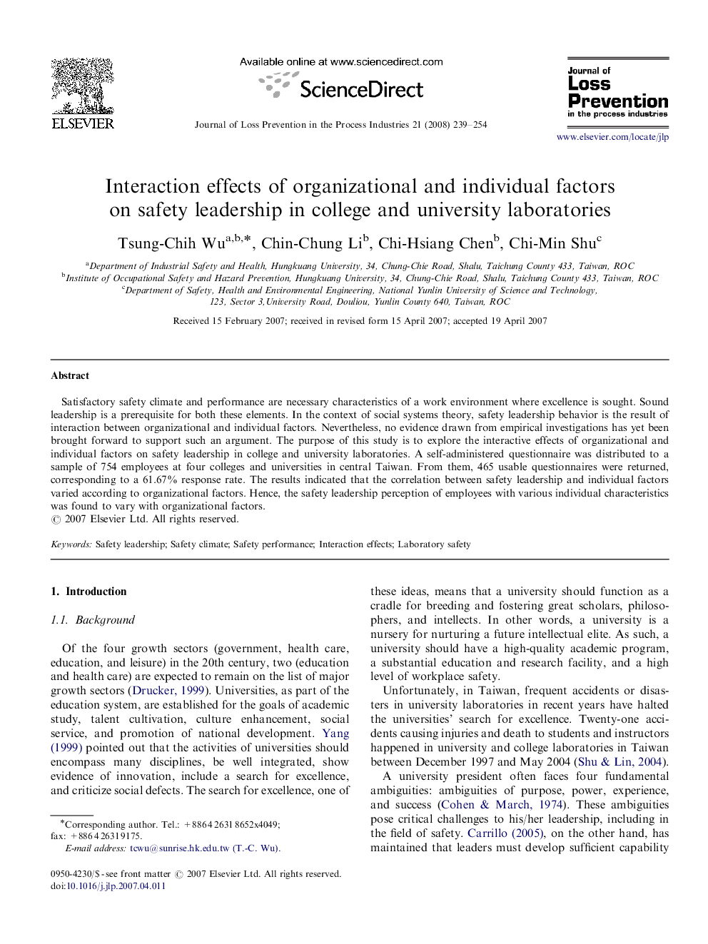 Interaction effects of organizational and individual factors on safety leadership in college and university laboratories