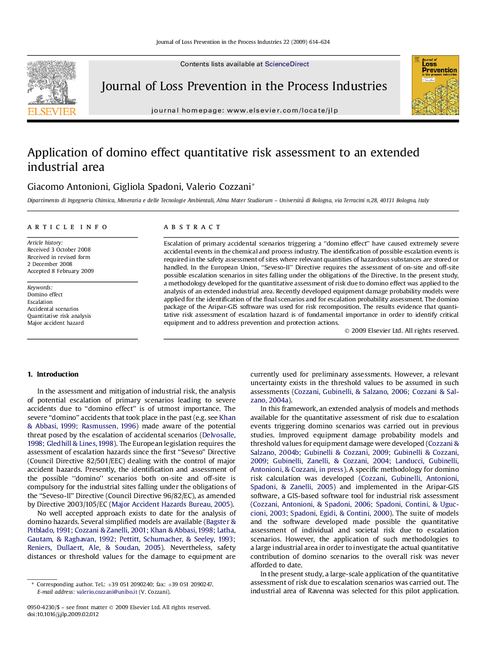 Application of domino effect quantitative risk assessment to an extended industrial area