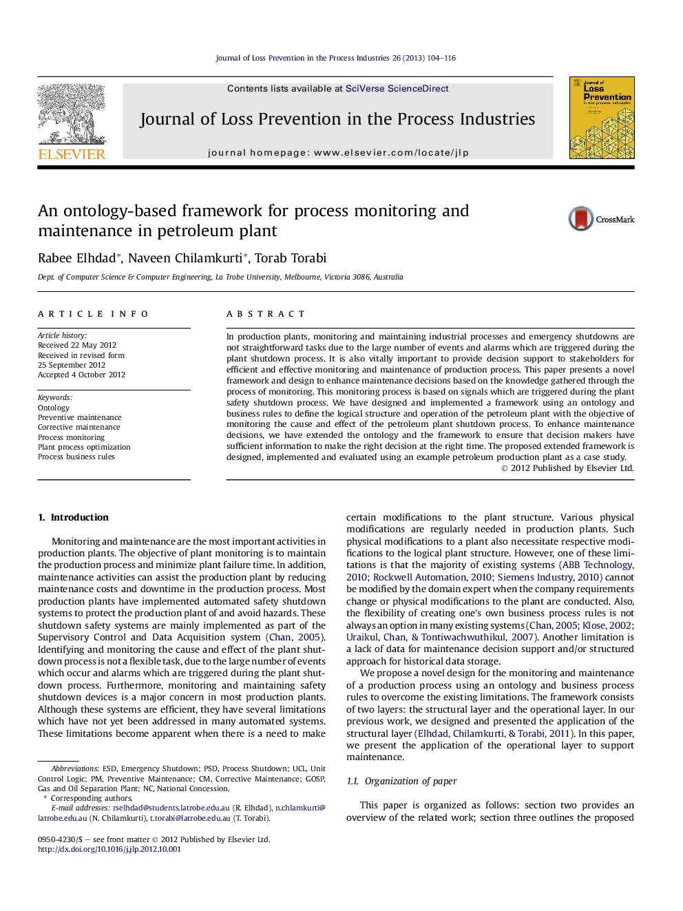 An ontology-based framework for process monitoring and maintenance in petroleum plant