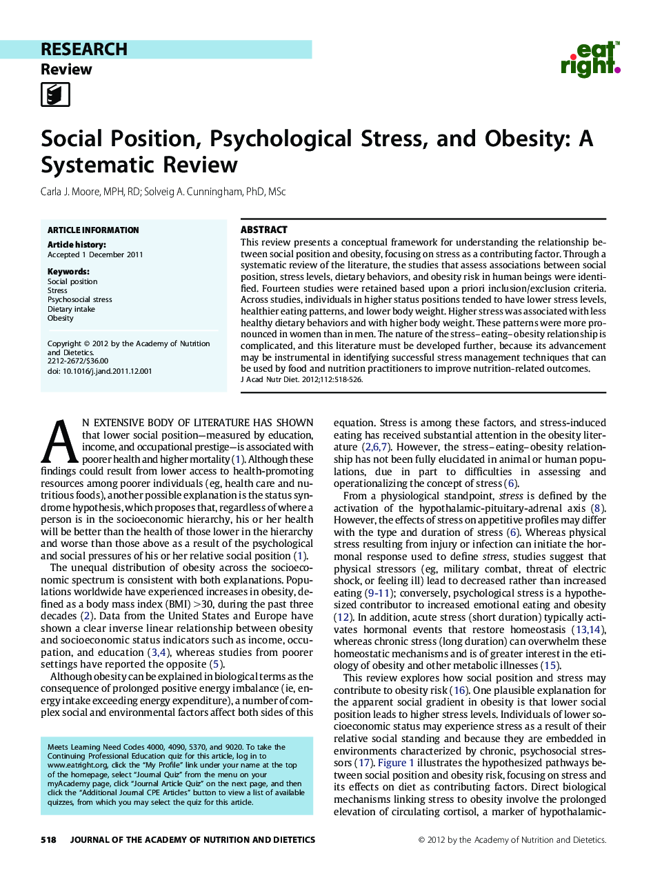 Social Position, Psychological Stress, and Obesity: A Systematic Review