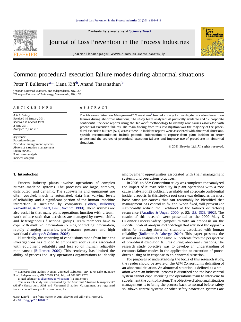 Common procedural execution failure modes during abnormal situations