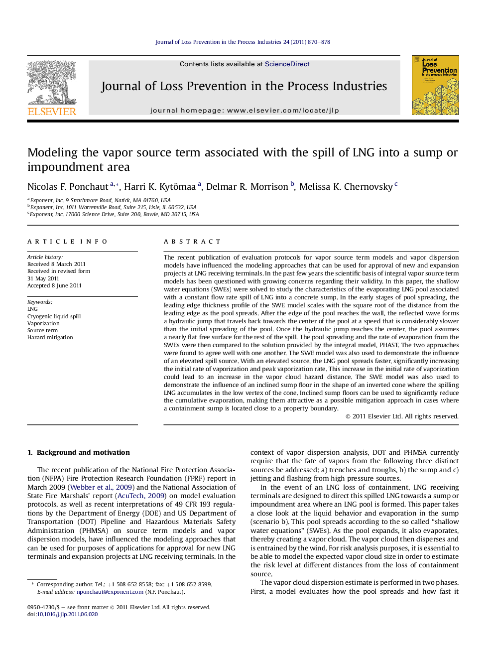 عکس صفحه اول مقاله: Modeling the vapor source term associated with the spill of LNG into a sump or impoundment area Modeling the vapor source term associated with the spill of LNG into a sump or impoundment area