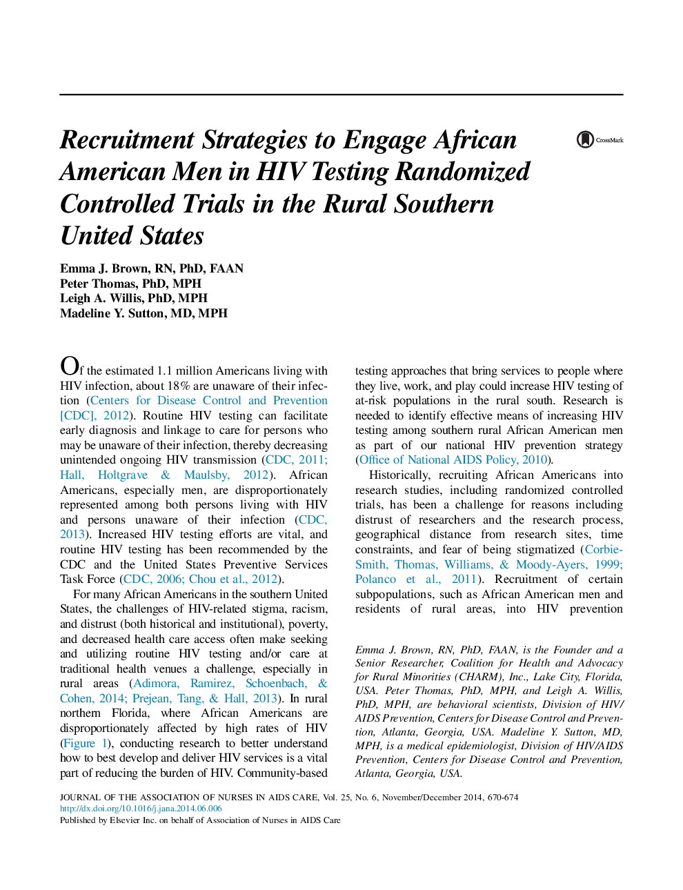 Recruitment Strategies to Engage African American Men in HIV Testing Randomized Controlled Trials in the Rural Southern United States