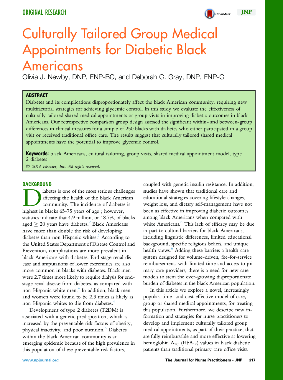 Culturally Tailored Group Medical Appointments for Diabetic Black Americans