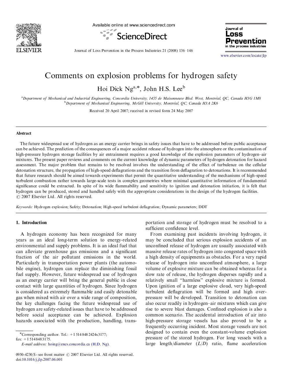 Comments on explosion problems for hydrogen safety