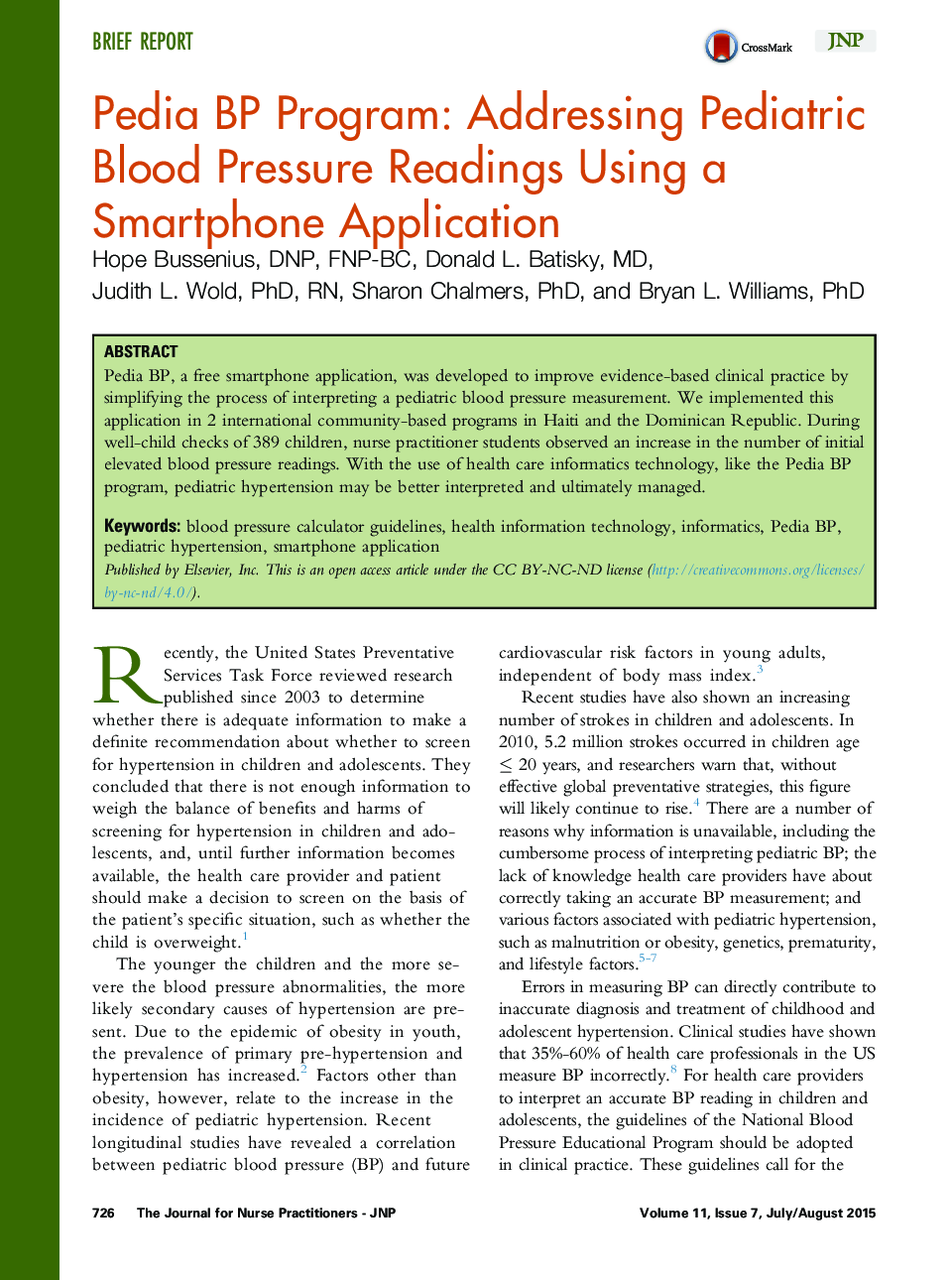 Pedia BP Program: Addressing Pediatric Blood Pressure Readings Using a Smartphone Application