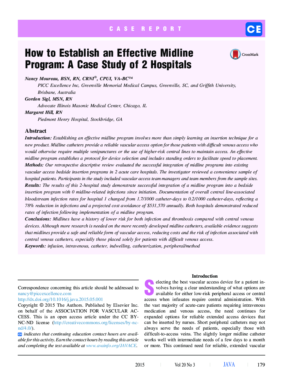 How to Establish an Effective Midline Program: A Case Study of 2 Hospitals