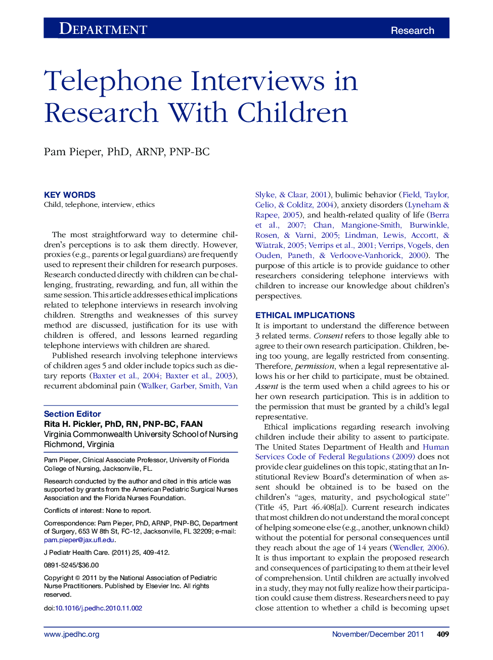 Telephone Interviews in Research With Children