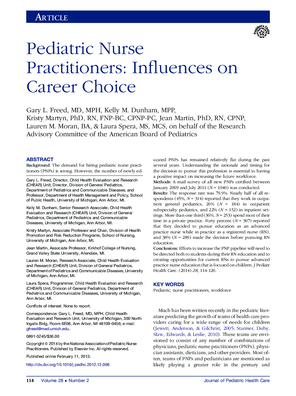 Pediatric Nurse Practitioners: Influences on Career Choice