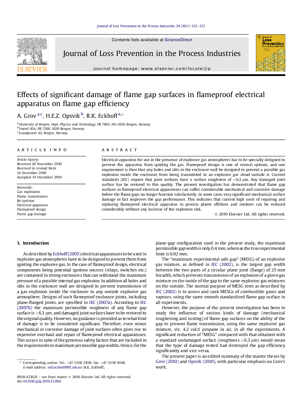 Effects of significant damage of flame gap surfaces in flameproof electrical apparatus on flame gap efficiency