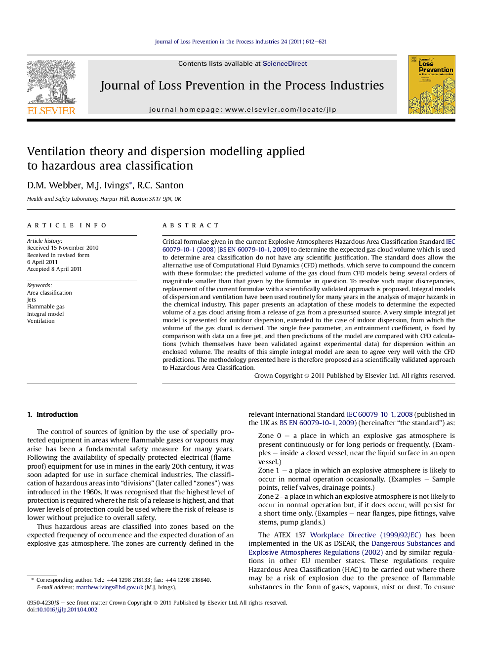 Ventilation theory and dispersion modelling applied to hazardous area classification