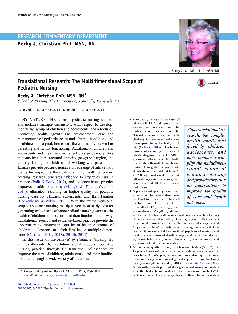 Translational Research: The Multidimensional Scope of Pediatric Nursing