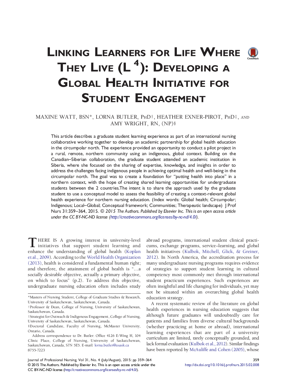 Original ArticleLinking Learners for Life Where They Live (L4): Developing a Global Health Initiative for Student Engagement