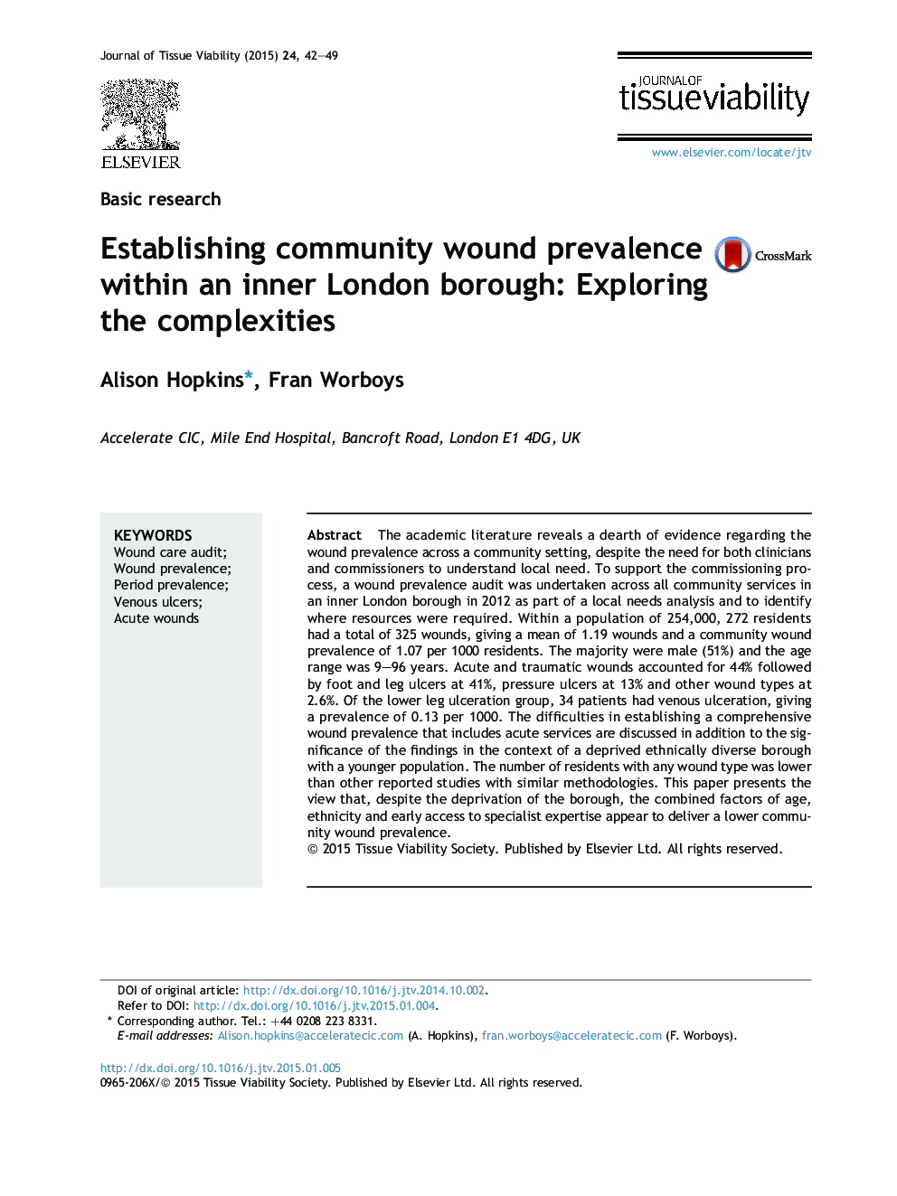 Basic researchEstablishing community wound prevalence within an inner London borough: Exploring the complexities