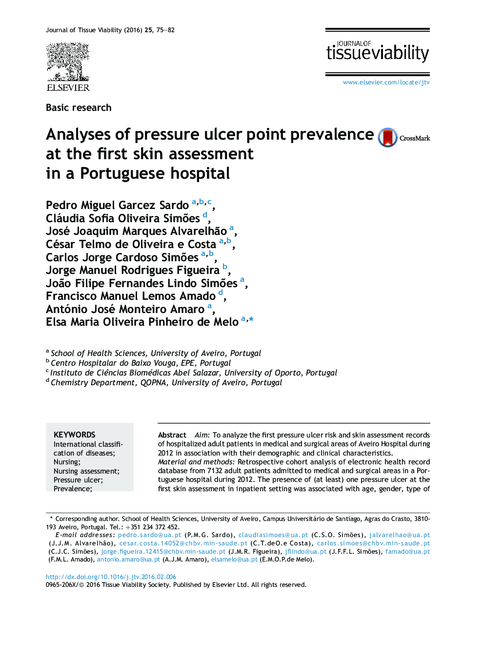 Basic researchAnalyses of pressure ulcer point prevalence at the first skin assessment in a Portuguese hospital