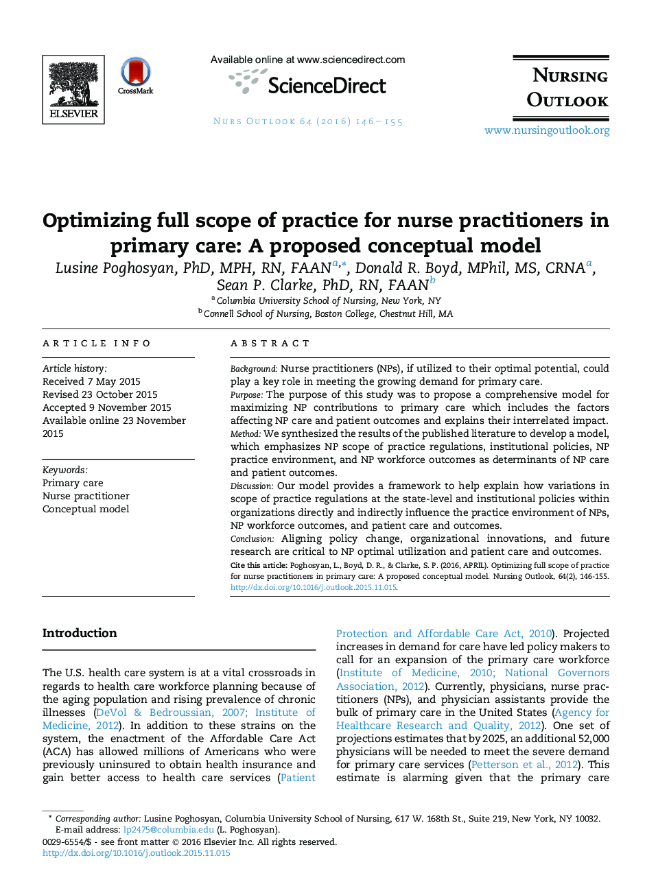 ArticlePracticeOptimizing full scope of practice for nurse practitioners in primary care: A proposed conceptual model