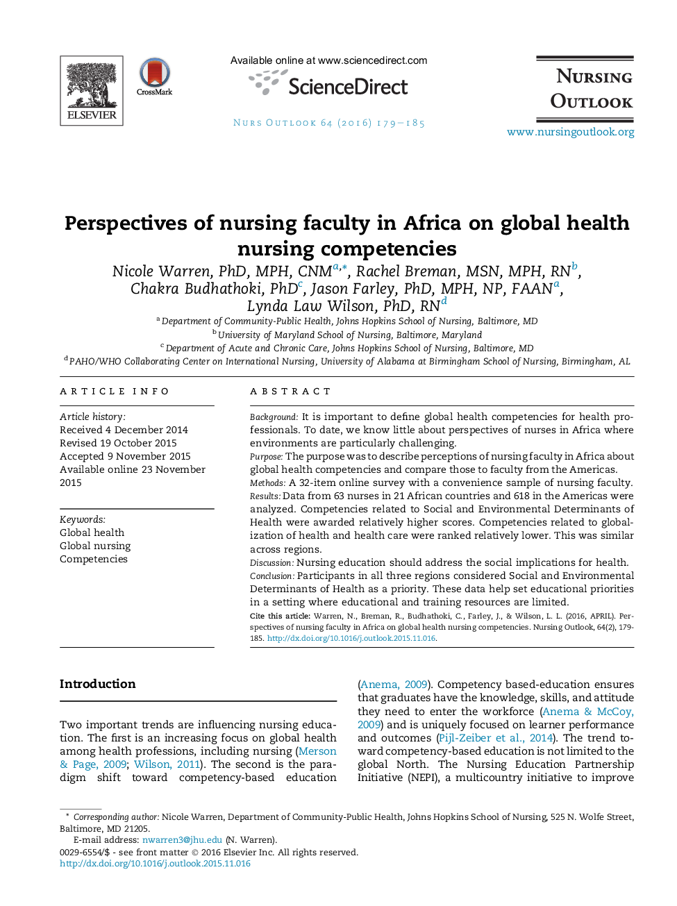 Perspectives of nursing faculty in Africa on global health nursing competencies