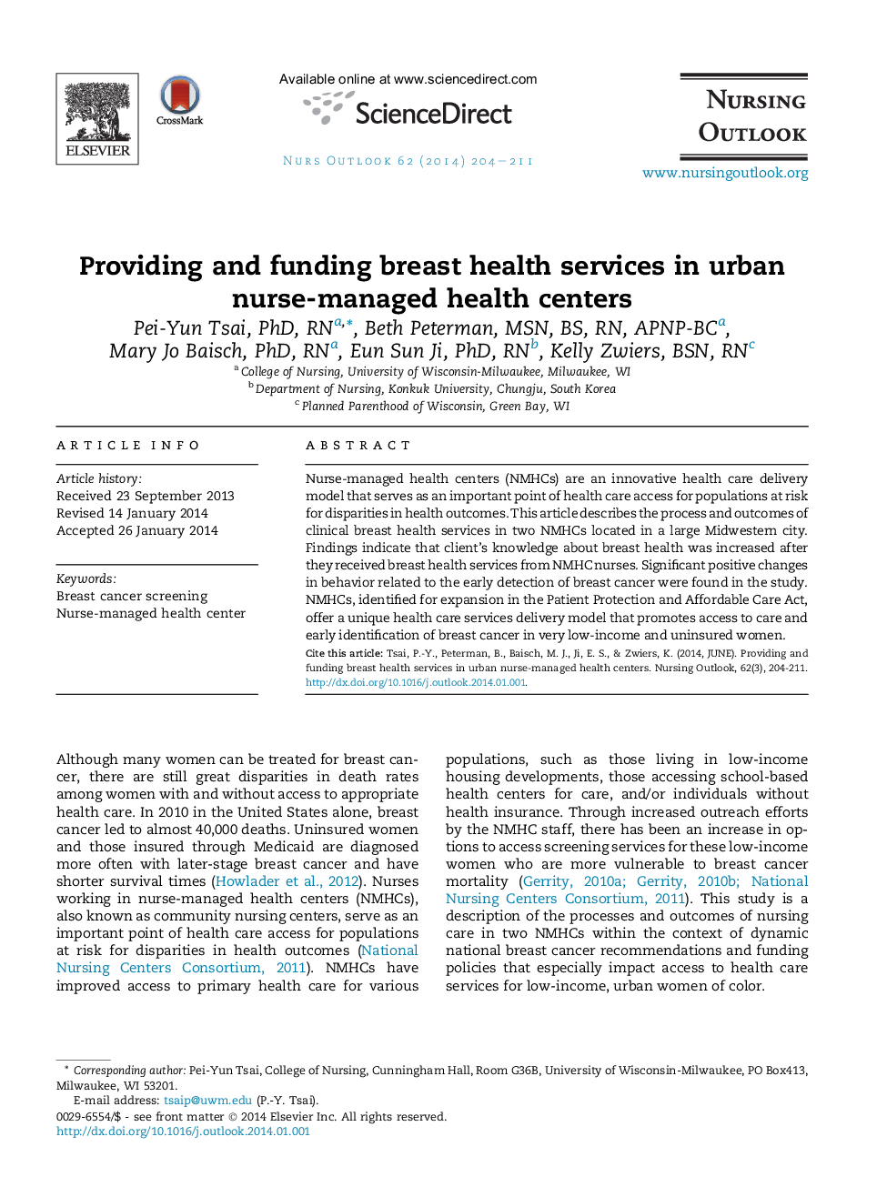 ArticlePracticeProviding and funding breast health services in urban nurse-managed health centers