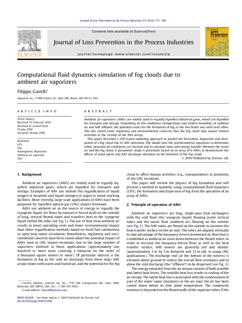 Computational fluid dynamics simulation of fog clouds due to ambient air vaporizers