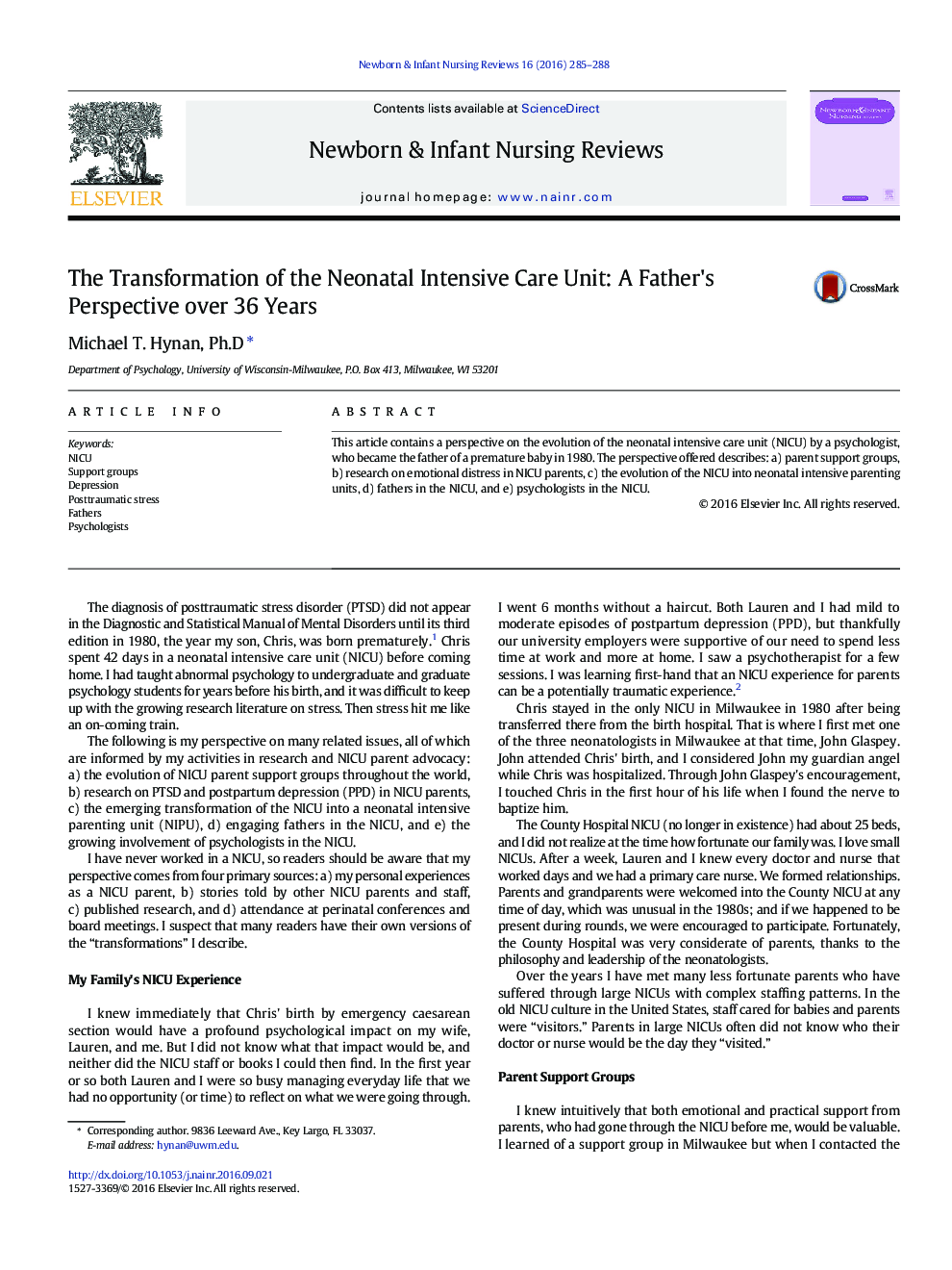 ArticleThe Transformation of the Neonatal Intensive Care Unit: A Father's Perspective over 36 Years